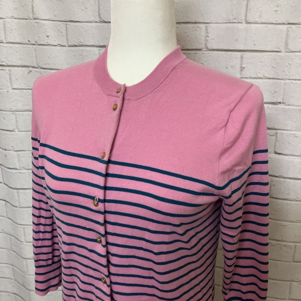 J.Crew Pink & Teal Striped Cardigan Gold Buttons Size M